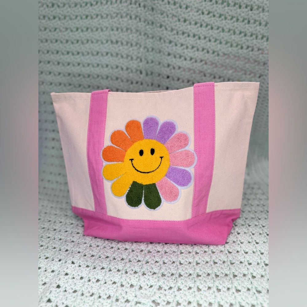 Pink Grocery Bag: Smiley Flower